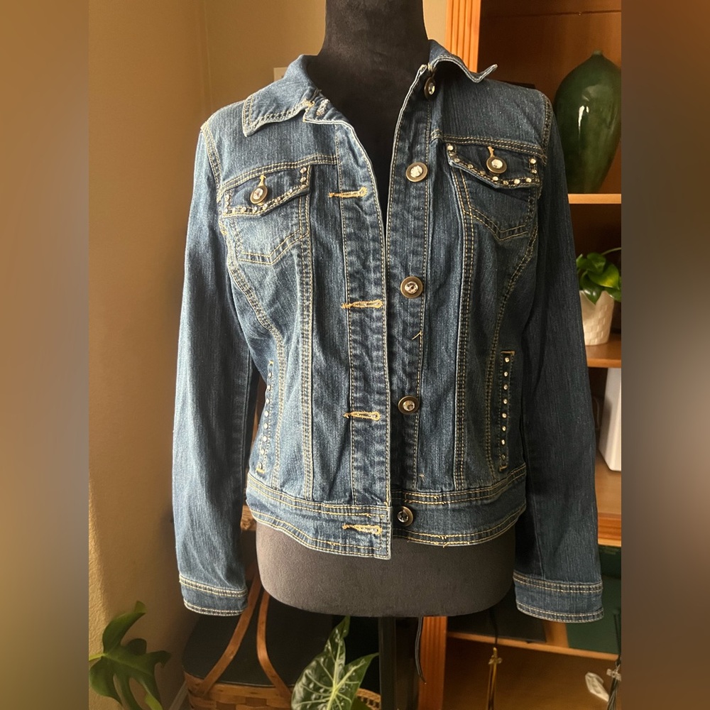 Baccini Blue Denim Jacket with Studded Accents